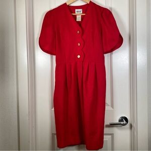 Leslie Fay Red Dress with Gold Buttons